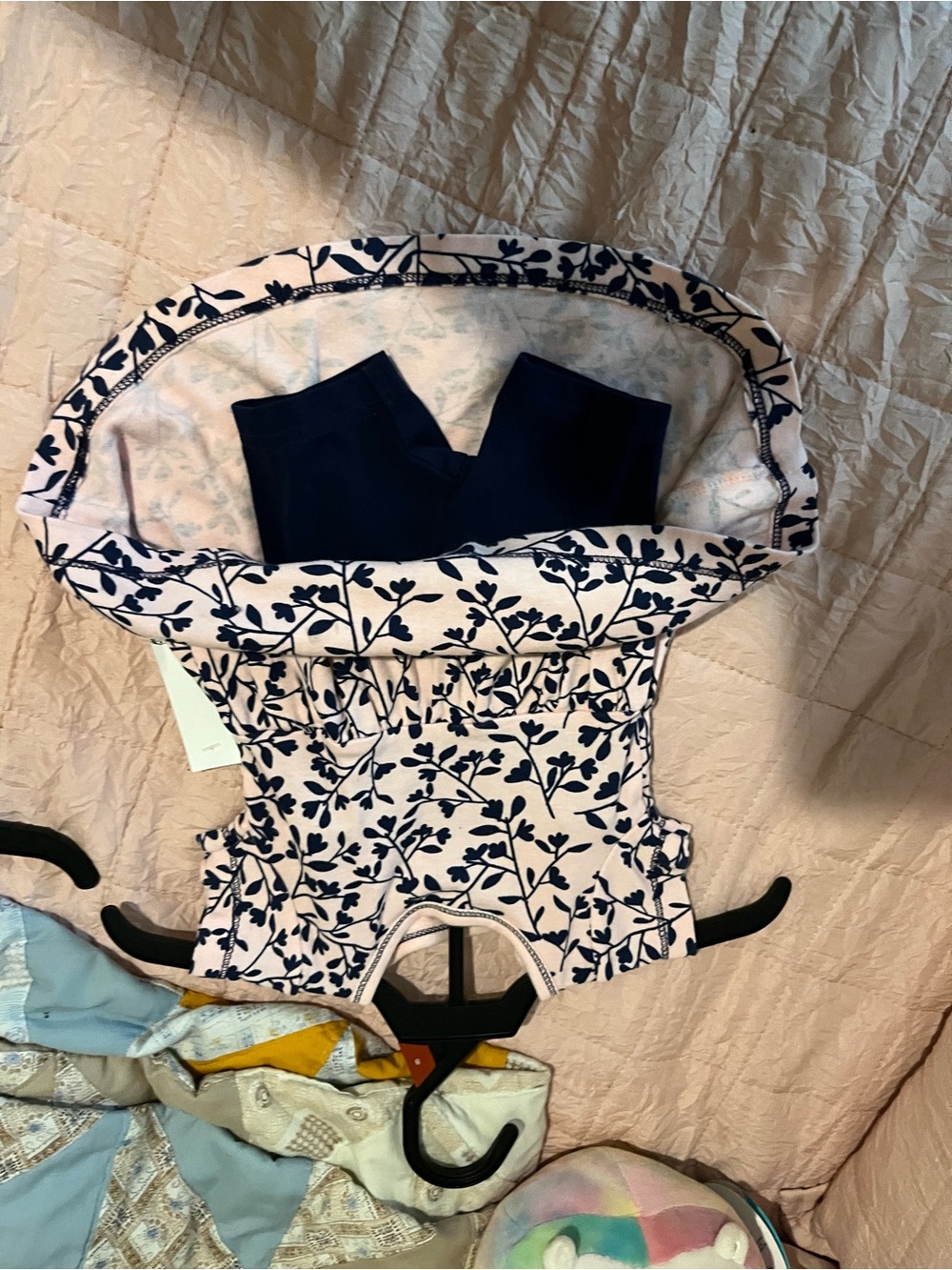 Kids Floral Hooded Bodysuit Set in White and Navy - Unbranded